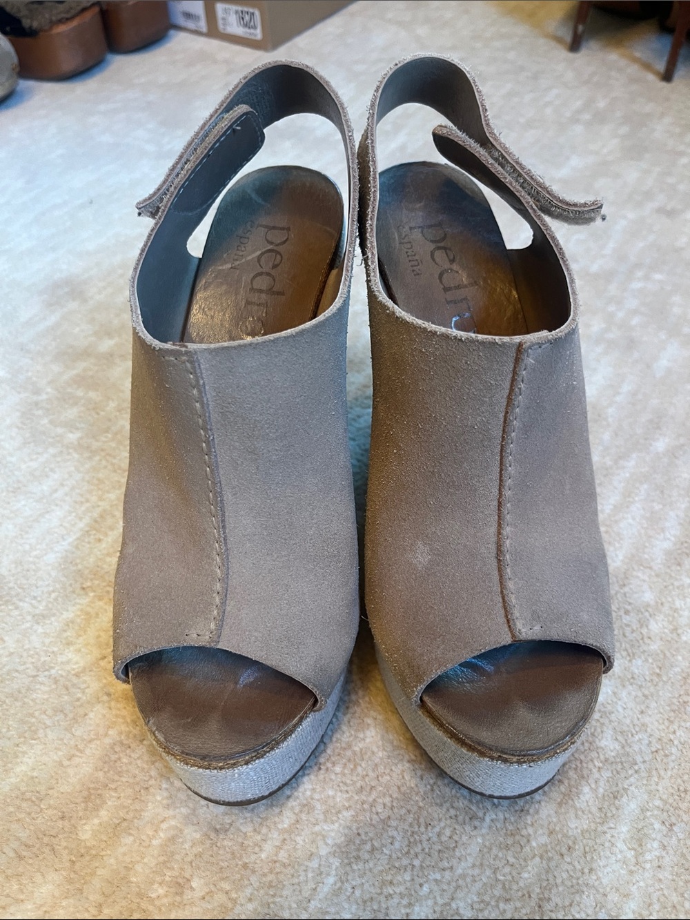 Pedro Garcia Taupe Suede Platform Peep-Toe Slingback